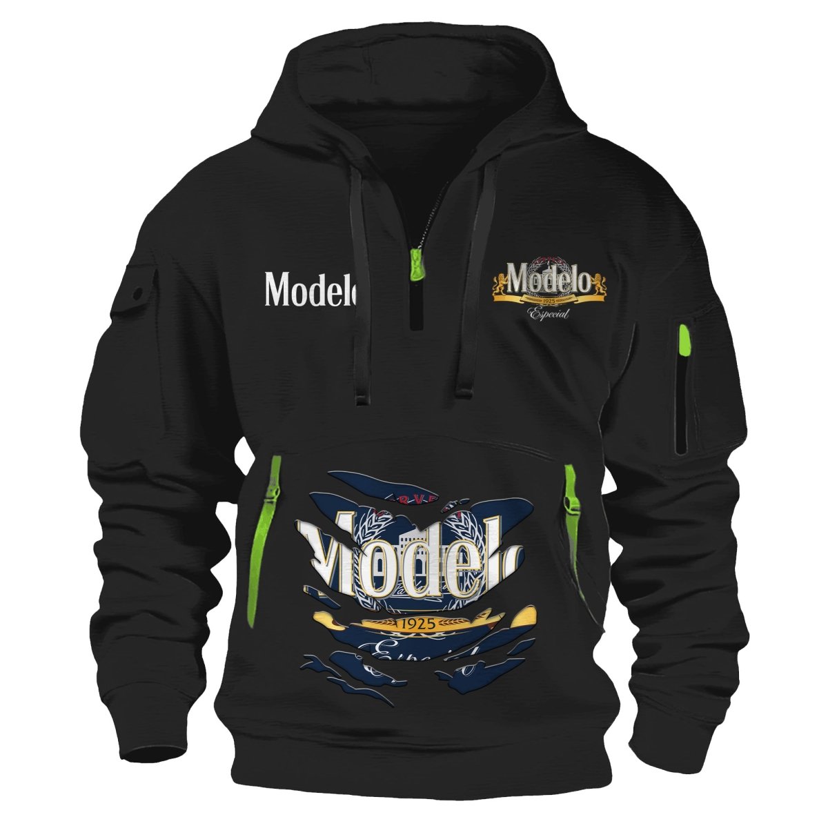 Modelo Scratches Marks Half Zip Hooded Sweatshirt - Flexiquor.com