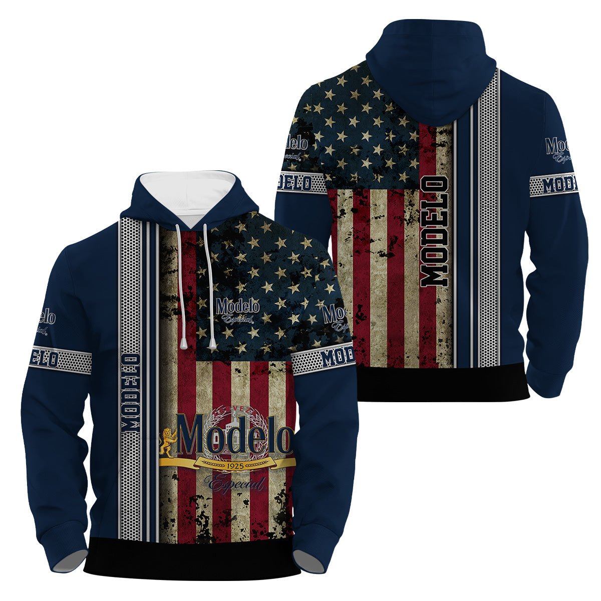 Modelo Stainless Steel American Flag Hoodie & Zip Hoodie - Flexiquor.com