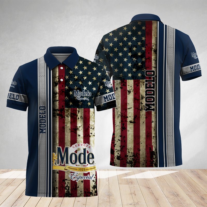 Modelo Stainless Steel American Flag Polo Shirt - Flexiquor.com