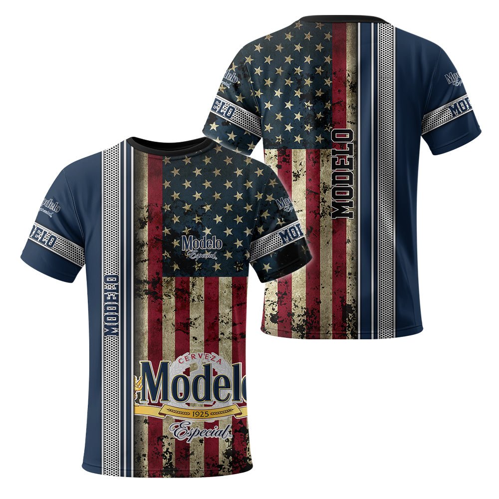 Modelo Stainless Steel American Flag T-Shirt - Flexiquor.com