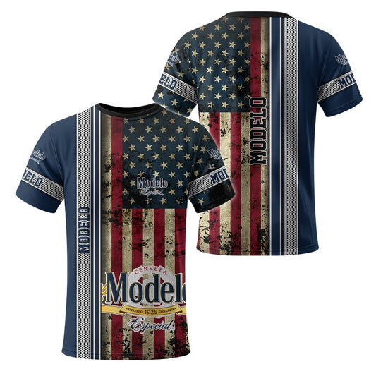 Modelo Stainless Steel American Flag T-Shirt - Flexiquor.com