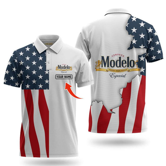 Personalized Modelo American Flag Polo Shirt