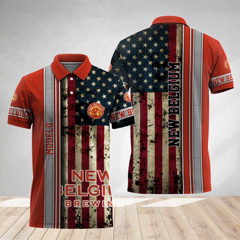New Belgium Steel American Flag Polo Shirt - Flexiquor.com