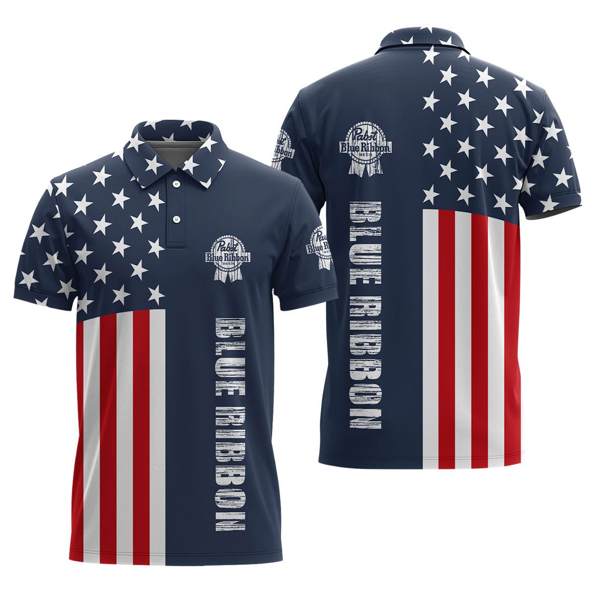 Pabst Blue Ribbon America Flag Polo Shirt - Flexiquor.com