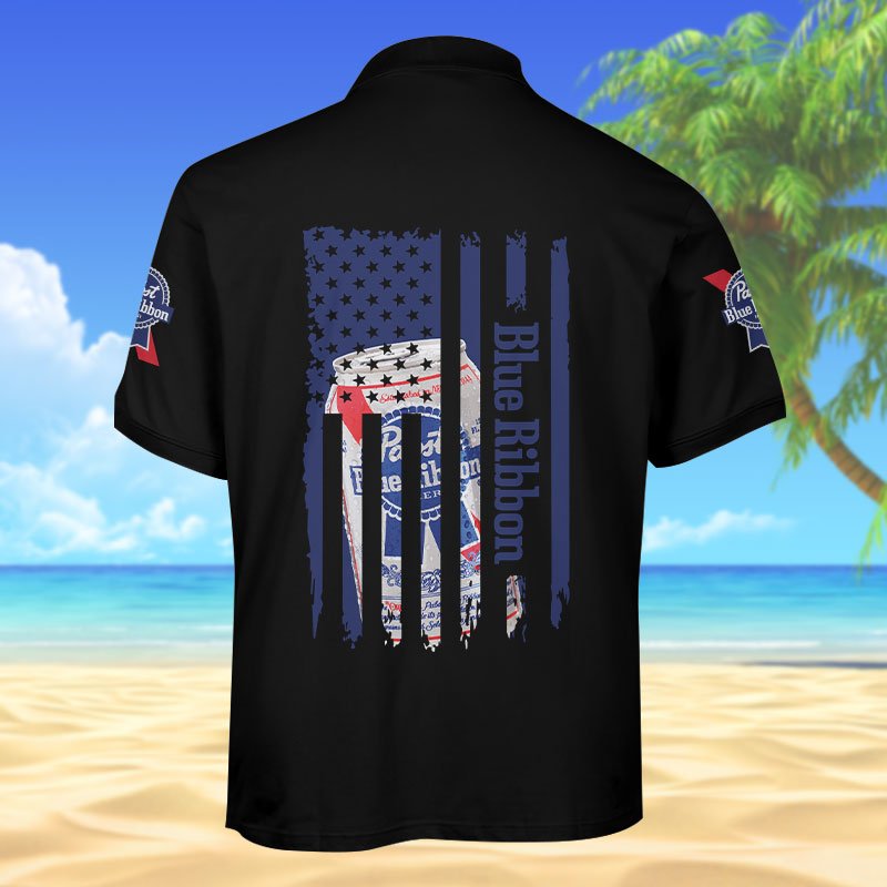 Pabst Blue Ribbon American Flag Men's Plus Size Polo Shirt - Flexiquor.com