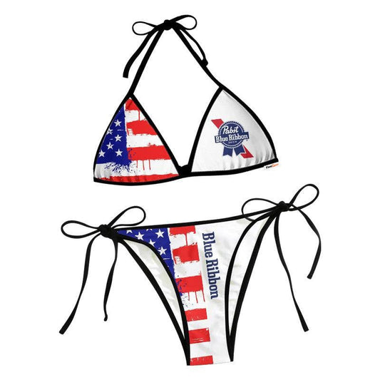 Pabst Blue Ribbon American Flag Triangle Beach Bikini - Flexiquor.com