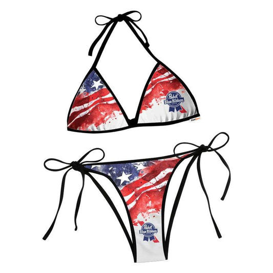 Pabst Blue Ribbon Blur American Flag Triangle Beach Bikini - Flexiquor.com