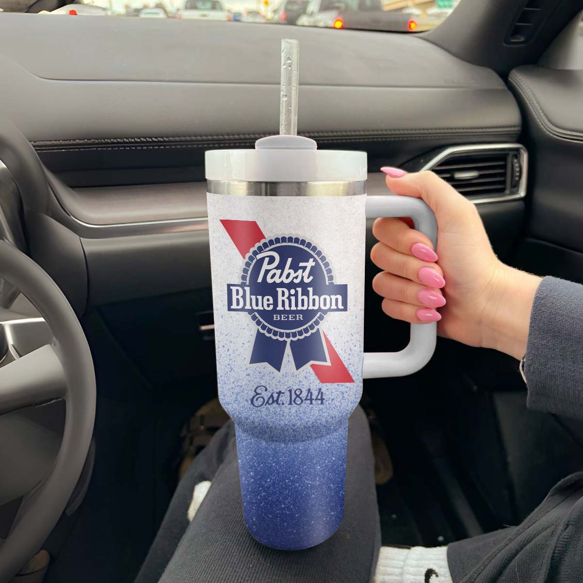 Pabst Blue Ribbon Cat In The Hat Tumbler With Handle - Flexiquor.com