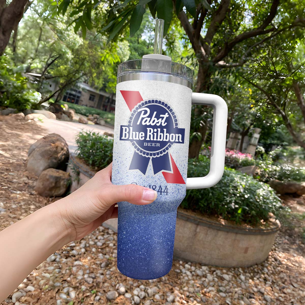 Pabst Blue Ribbon Cat In The Hat Tumbler With Handle - Flexiquor.com