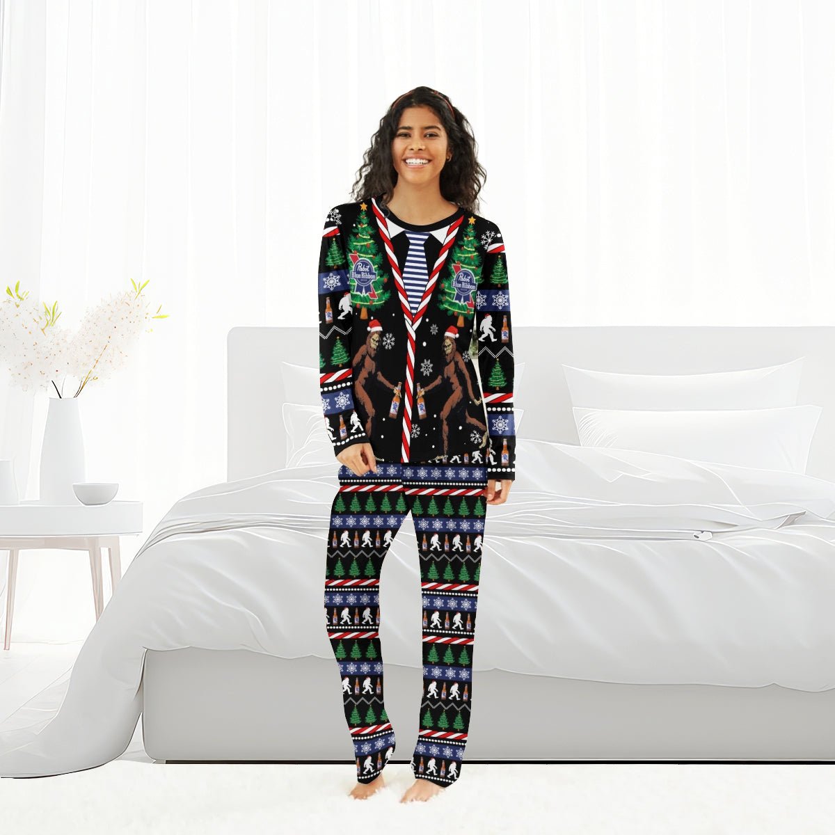 Pabst Blue Ribbon Christmas Bigfoot Family Pajamas Set - Flexiquor.com