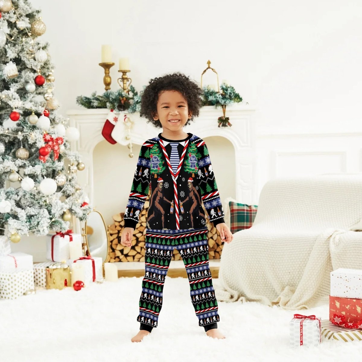 Pabst Blue Ribbon Christmas Bigfoot Family Pajamas Set - Flexiquor.com