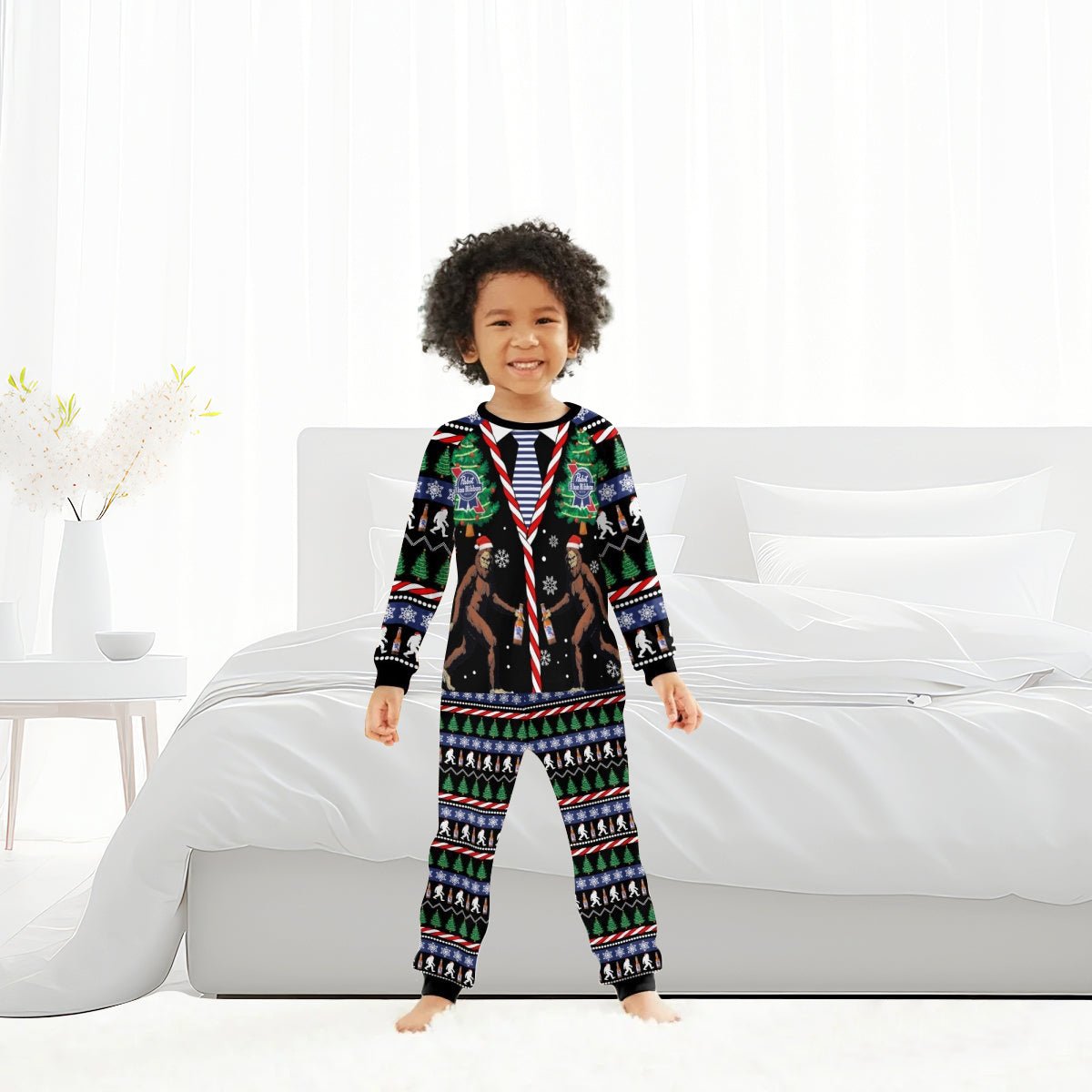 Pabst Blue Ribbon Christmas Bigfoot Family Pajamas Set - Flexiquor.com