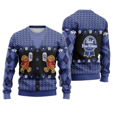 Pabst Blue Ribbon Christmas Gingerbread Ugly Sweater - Flexiquor.com