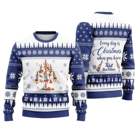 Pabst Blue Ribbon Christmas Tree Ugly Sweater - Flexiquor.com