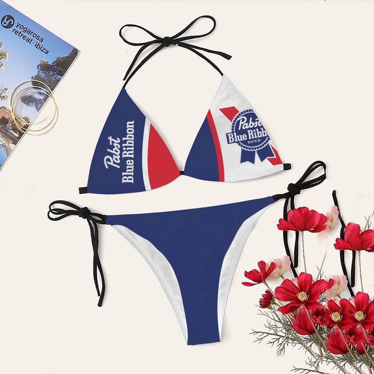 Pabst Blue Ribbon Colorblock Triangle Bikini - Flexiquor.com