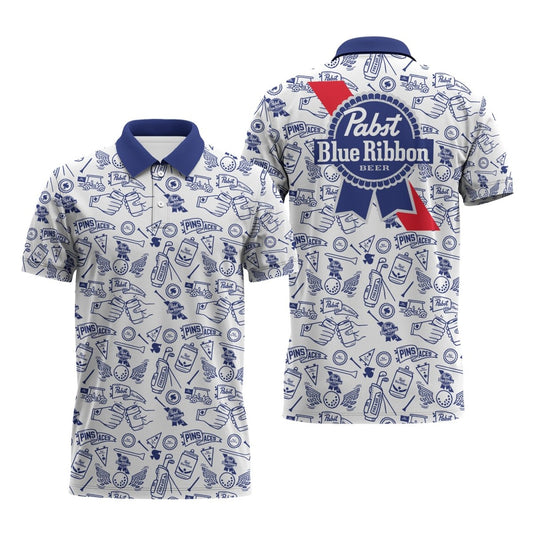 Pabst Blue Ribbon Doodle Art Polo Shirt - Flexiquor.com