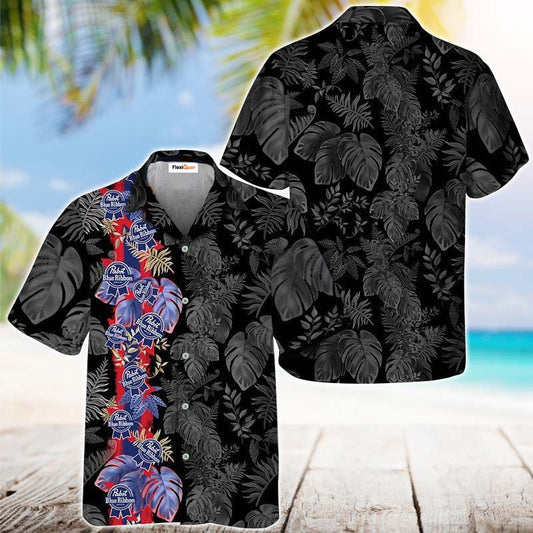 Pabst Blue Ribbon Front Stripe Color Hawaiian Shirt - Flexiquor.com