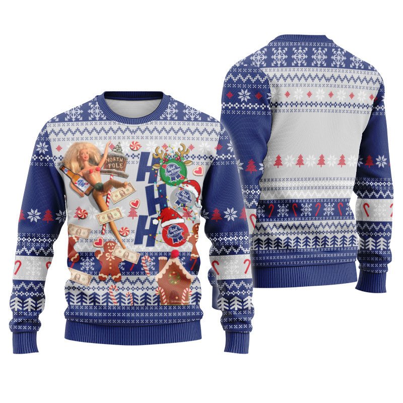 Pabst Blue Ribbon HoHoHo Christmas Ugly Sweater - Flexiquor.com