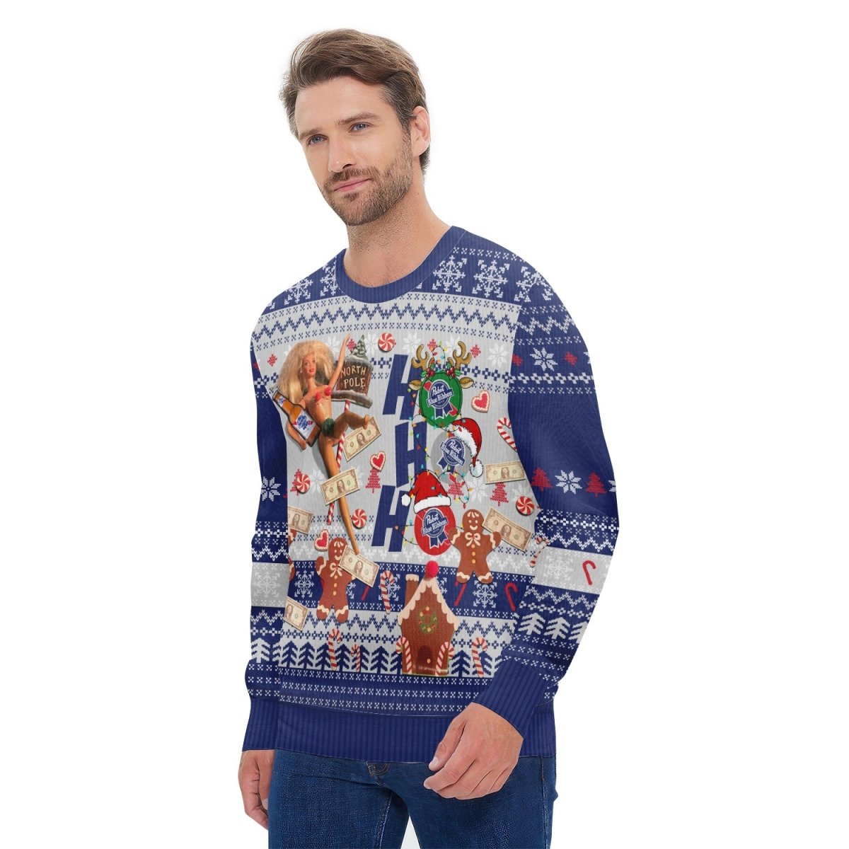 Pabst Blue Ribbon HoHoHo Christmas Ugly Sweater - Flexiquor.com