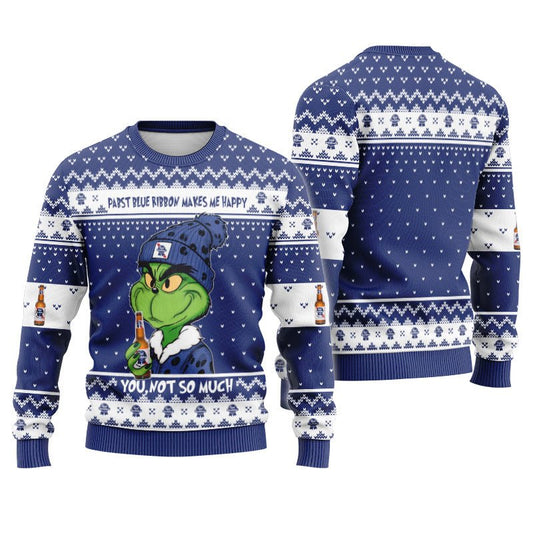 Pabst Blue Ribbon Make Grinch Happy Ugly Sweater - Flexiquor.com