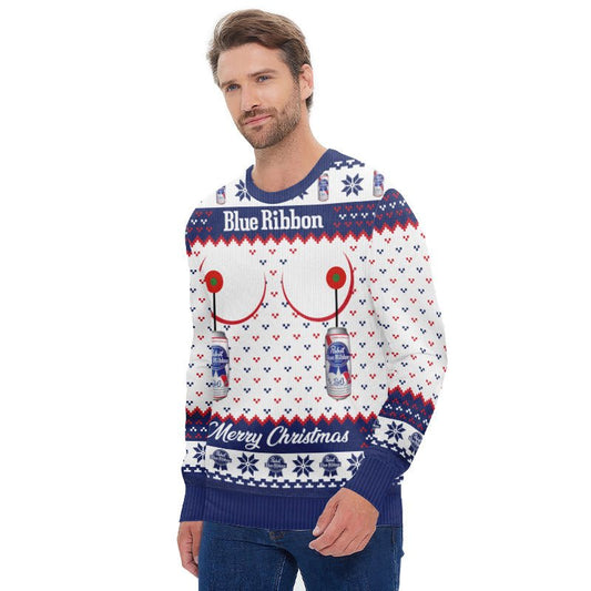 Pabst Blue Ribbon Merry Christmas Ugly Sweater - Flexiquor.com