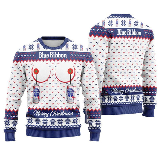 Pabst Blue Ribbon Merry Christmas Ugly Sweater - Flexiquor.com