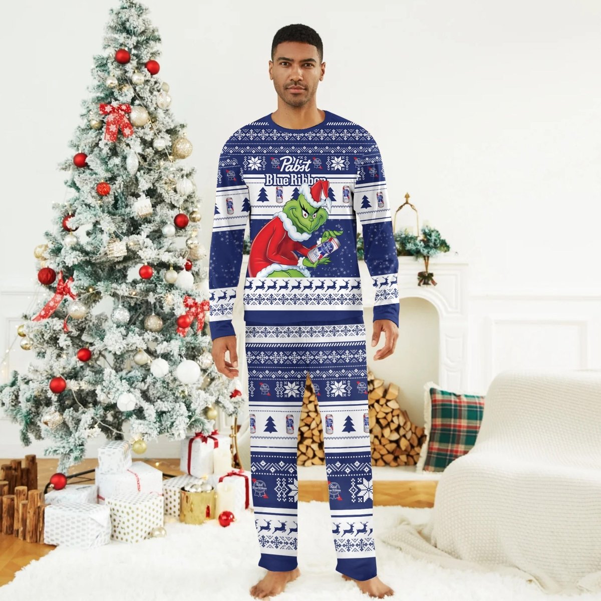 Pabst Blue Ribbon Santa Grinch Family Pajamas Set - Flexiquor.com