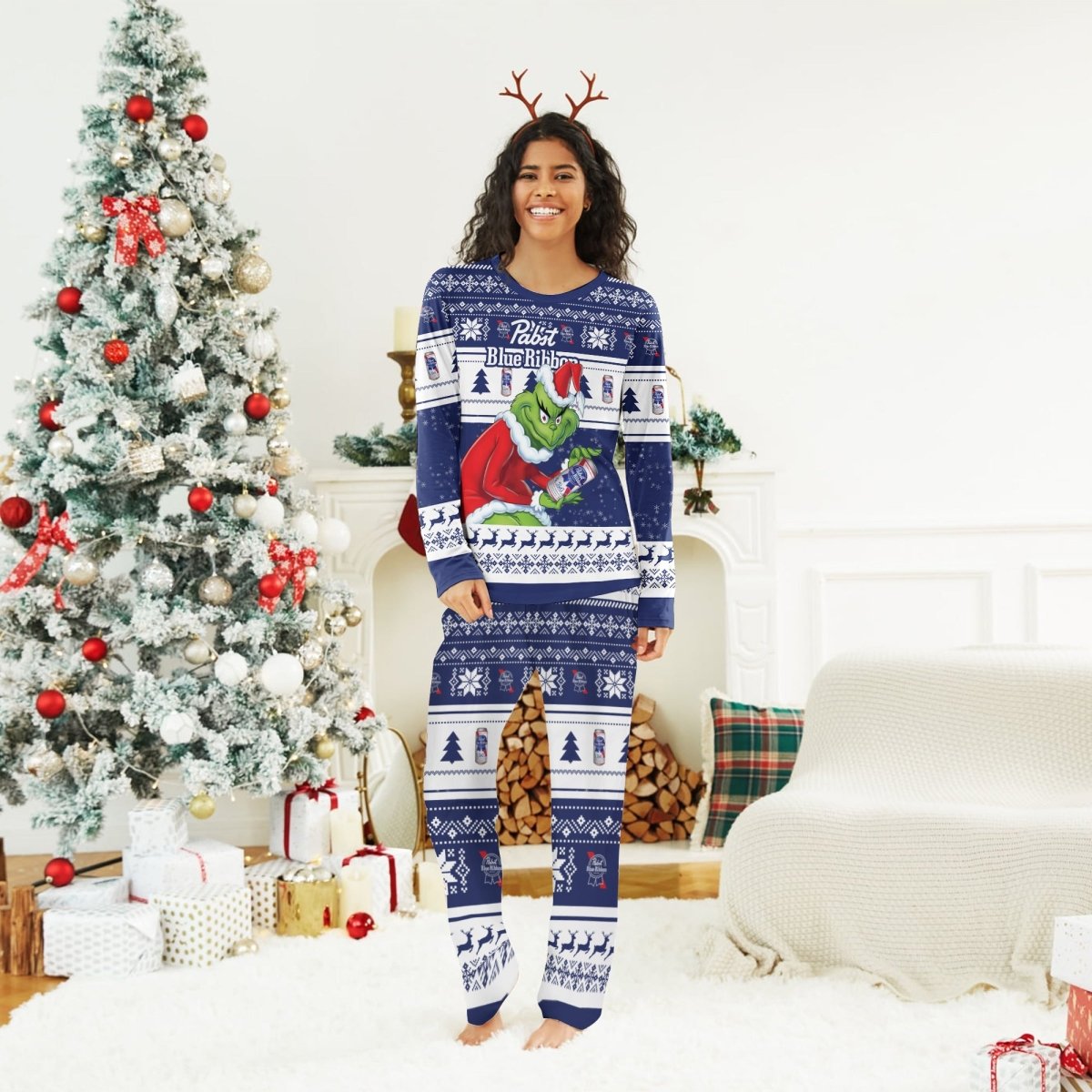 Pabst Blue Ribbon Santa Grinch Family Pajamas Set - Flexiquor.com