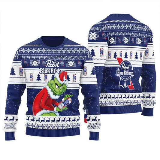 Pabst Blue Ribbon Santa Grinch Ugly Sweater - Flexiquor.com