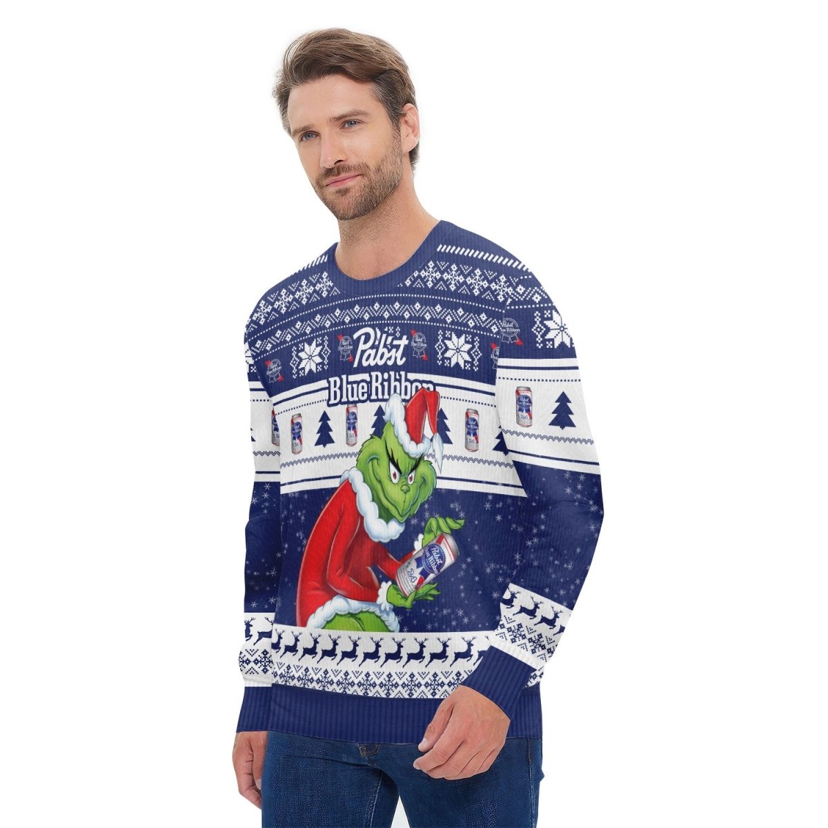 Pabst Blue Ribbon Santa Grinch Ugly Sweater - Flexiquor.com