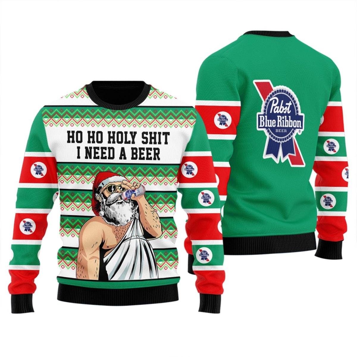 Pabst Blue Ribbon Santa Need A Beer Ugly Sweater - Flexiquor.com