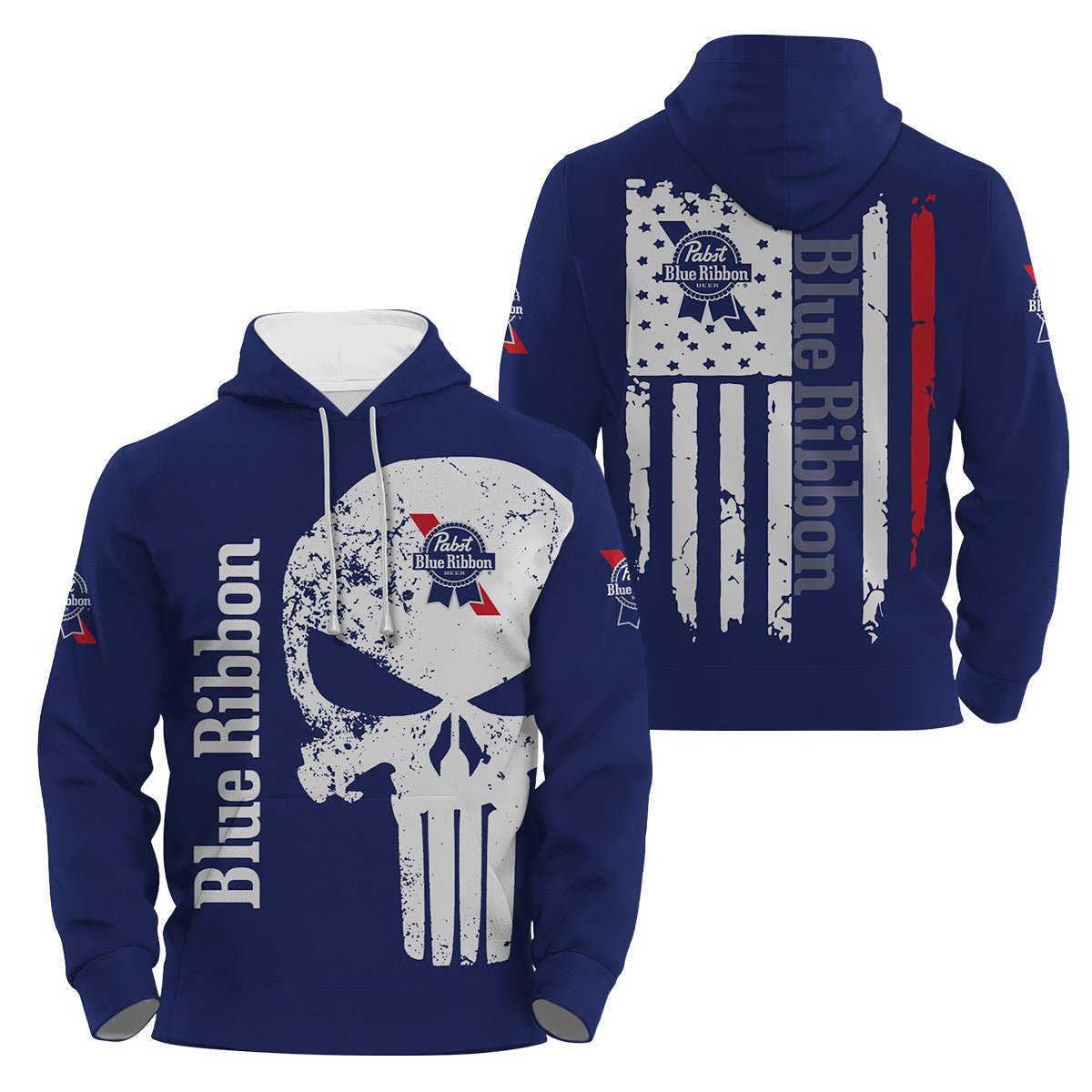 Pabst Blue Ribbon Skull Hoodie & Zip Hoodie - Flexiquor.com