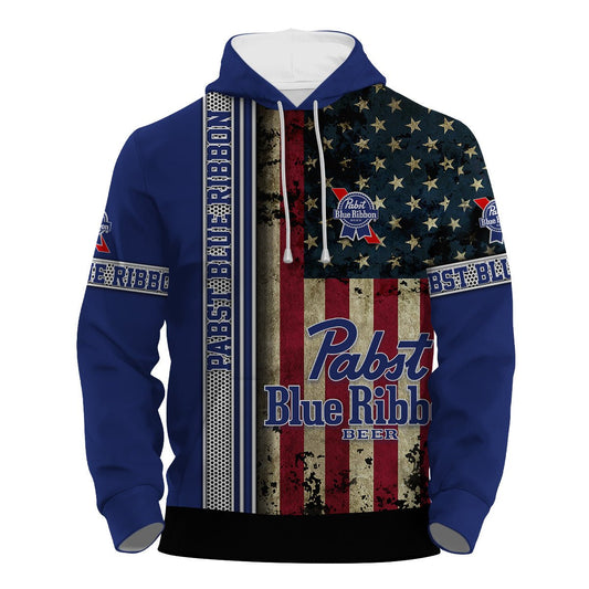 Pabst Blue Ribbon Stainless Steel American Flag Hoodie & Zip Hoodie - Flexiquor.com