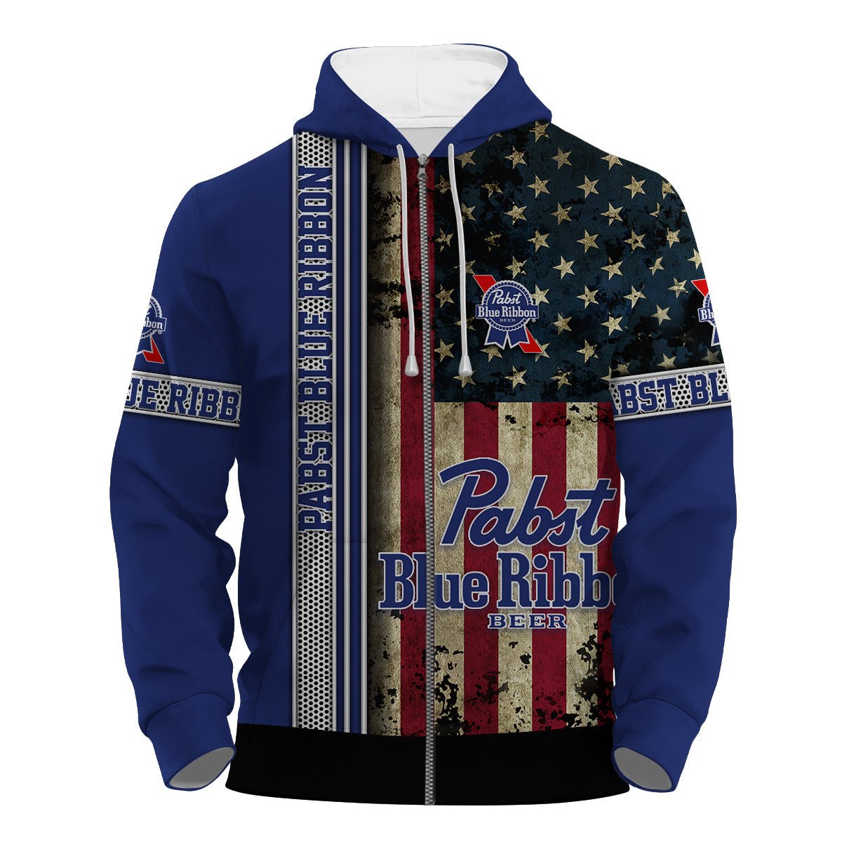 Pabst Blue Ribbon Stainless Steel American Flag Hoodie & Zip Hoodie - Flexiquor.com