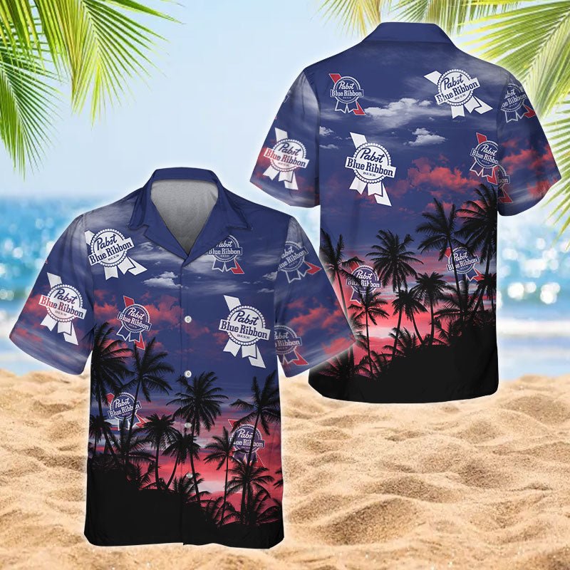 Pabst Blue Ribbon Sunset Men's Plus Size Hawaiian Shirt - Flexiquor.com