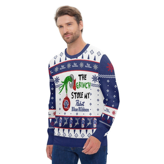 Pabst Blue Ribbon The Grinch Stole Ugly Sweater - Flexiquor.com