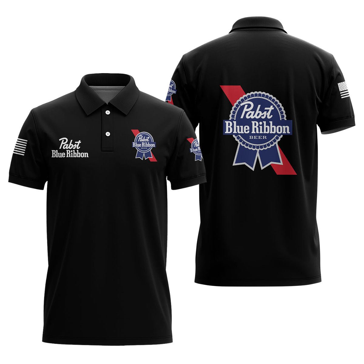 Pabst Blue Ribbon USA Flag Polo Shirt - Flexiquor.com