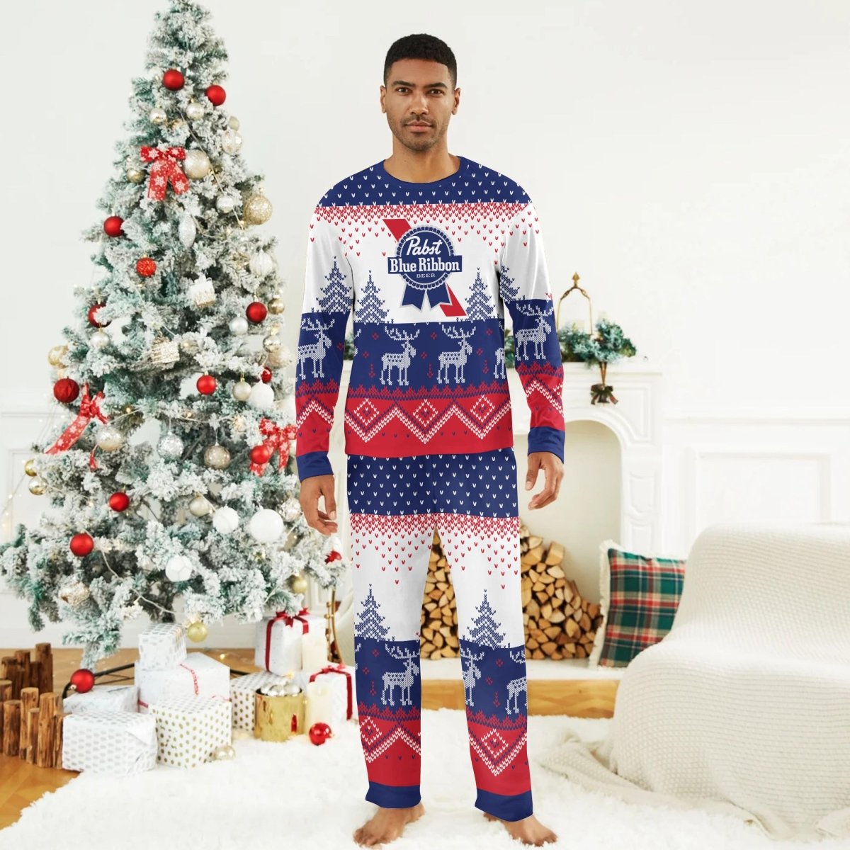 Pabst Blue Ribbon Winter Reindeer Family Pajamas Set - Flexiquor.com