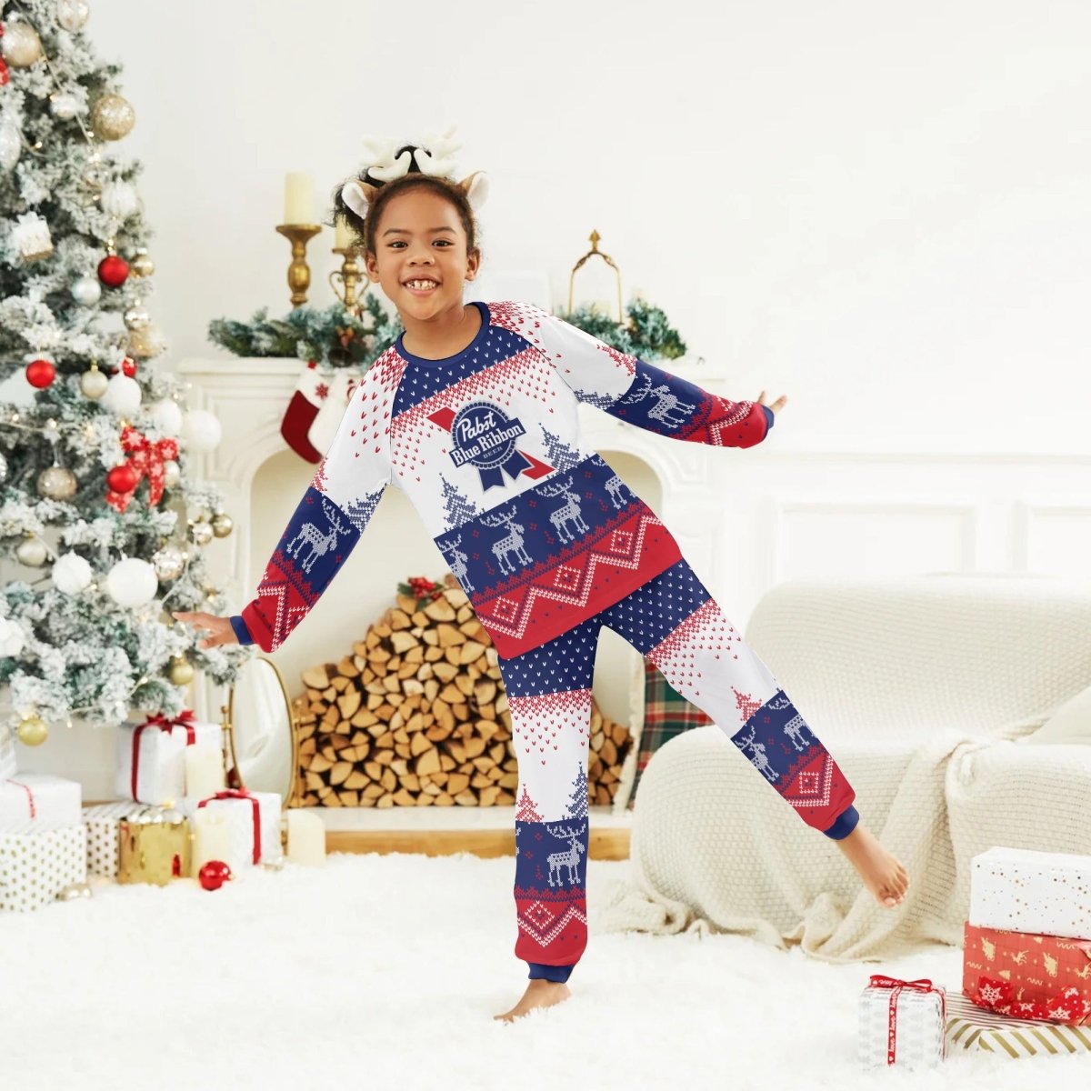 Pabst Blue Ribbon Winter Reindeer Family Pajamas Set - Flexiquor.com