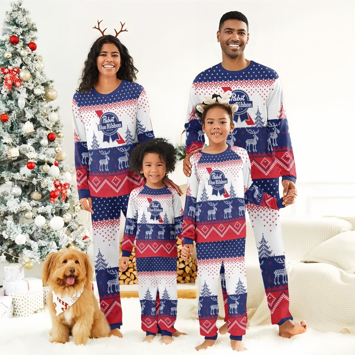 Pabst Blue Ribbon Winter Reindeer Family Pajamas Set - Flexiquor.com