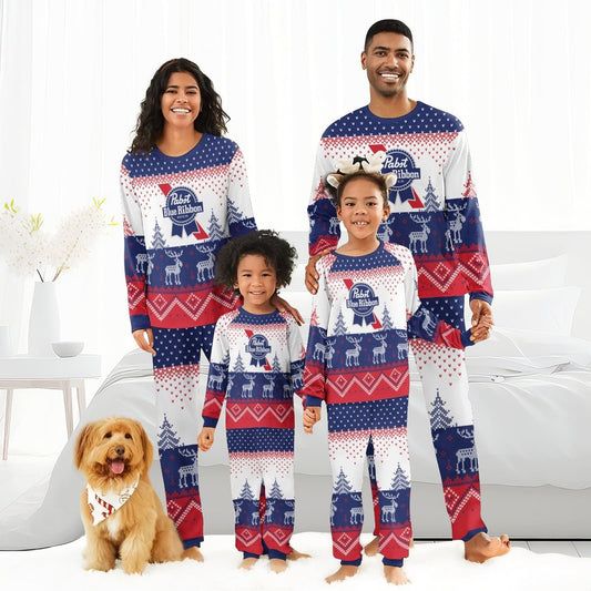 Pabst Blue Ribbon Winter Reindeer Family Pajamas Set - Flexiquor.com