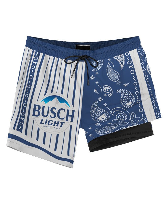 Paisley Half White Busch Light Compression Liner Swim Trunks - Flexiquor.com