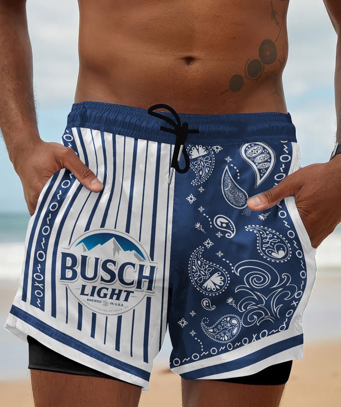 Paisley Half White Busch Light Compression Liner Swim Trunks - Flexiquor.com