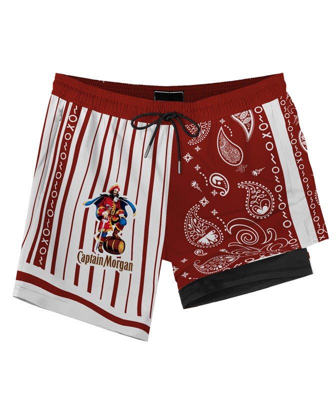 Paisley Half White Captain Morgan Compression Liner Swim Trunks - Flexiquor.com