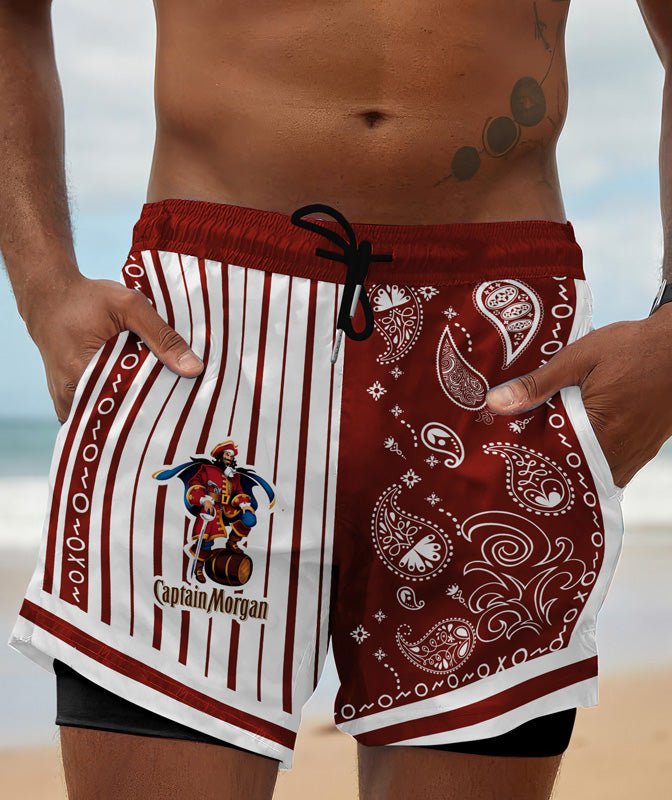 Paisley Half White Captain Morgan Compression Liner Swim Trunks - Flexiquor.com