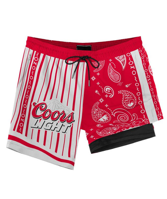 Paisley Half White Coors Light Compression Liner Swim Trunks - Flexiquor.com