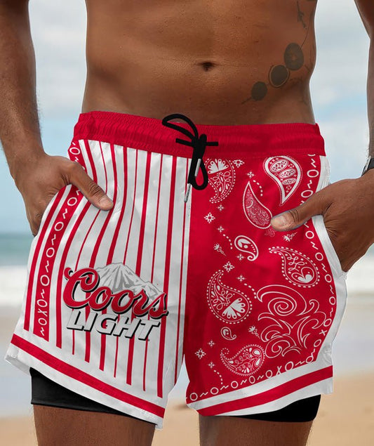 Paisley Half White Coors Light Compression Liner Swim Trunks - Flexiquor.com