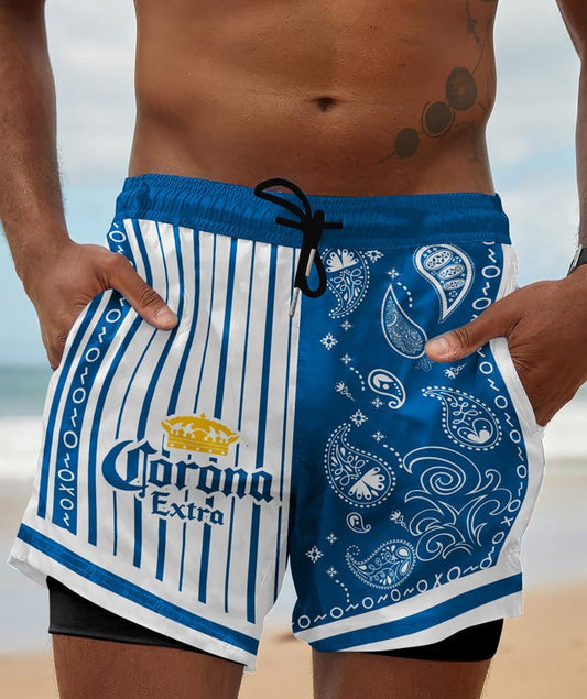 Paisley Half White Corona Extra Compression Liner Swim Trunks - Flexiquor.com