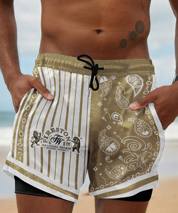 Paisley Half White Firestone Compression Liner Swim Trunks - Flexiquor.com