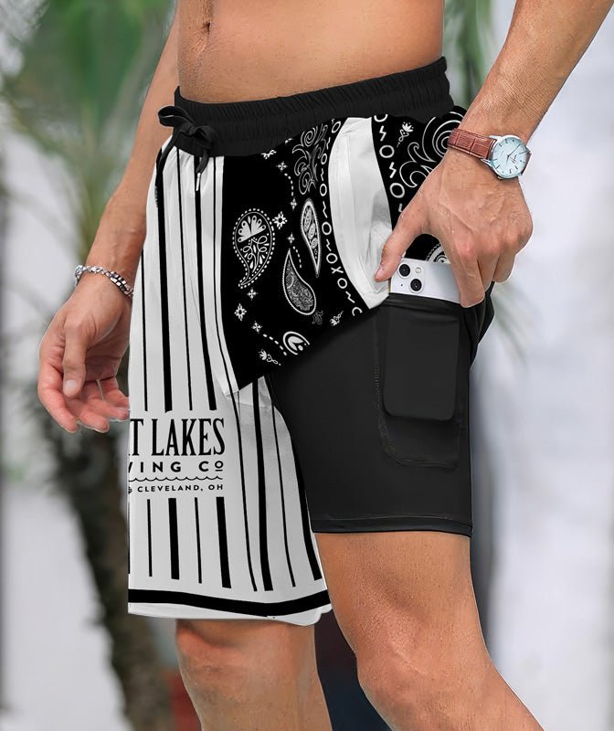 Paisley Half White Great Lakes Compression Liner Swim Trunks - Flexiquor.com